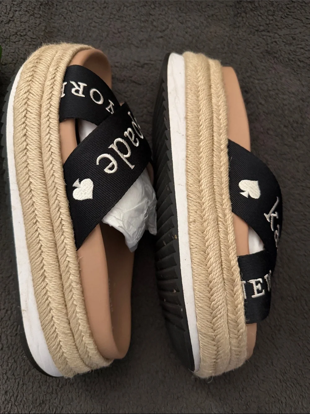 kate spade black and white flatform sandals with original box